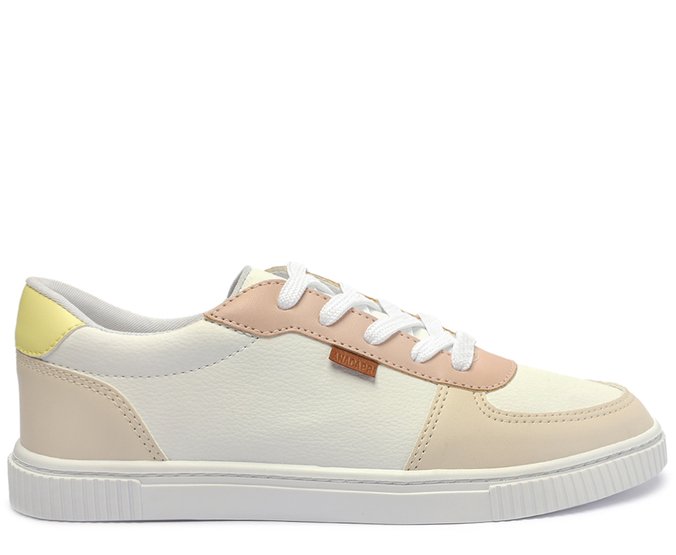 Tênis Sola Riscada Slim Branco e Bege