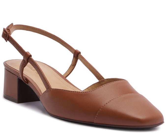 Sapatilha Slingback Salto Bloco Ponta Marrom