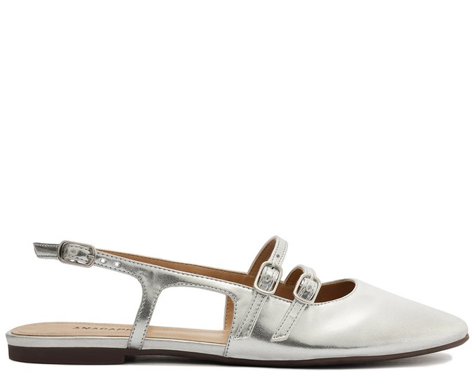 Sapatilha Slingback Bico Quadrado Tiras Prata