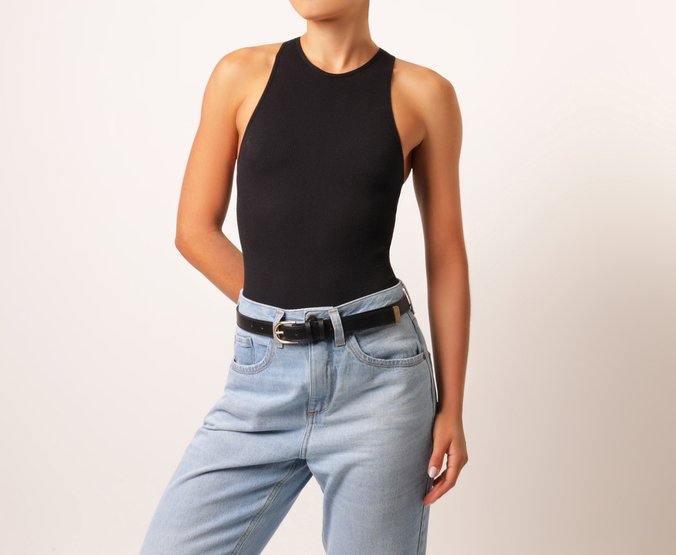 Cinto Fino Fivela Metálica Valentina Preto