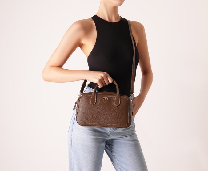 Bolsa Tote Média Costura Marrom