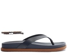 Chinelo Papete Couro com Tornozeleira Azul