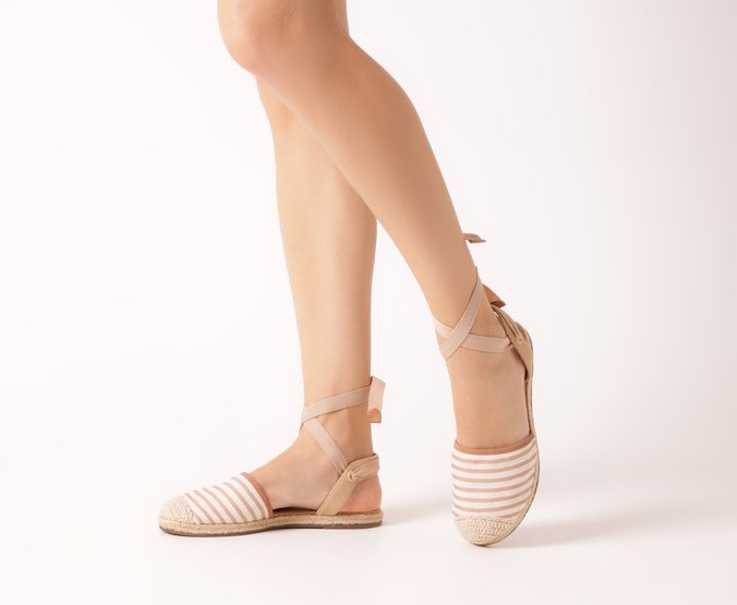 Sandália Espadrille Amarração Natural Branca e Bege