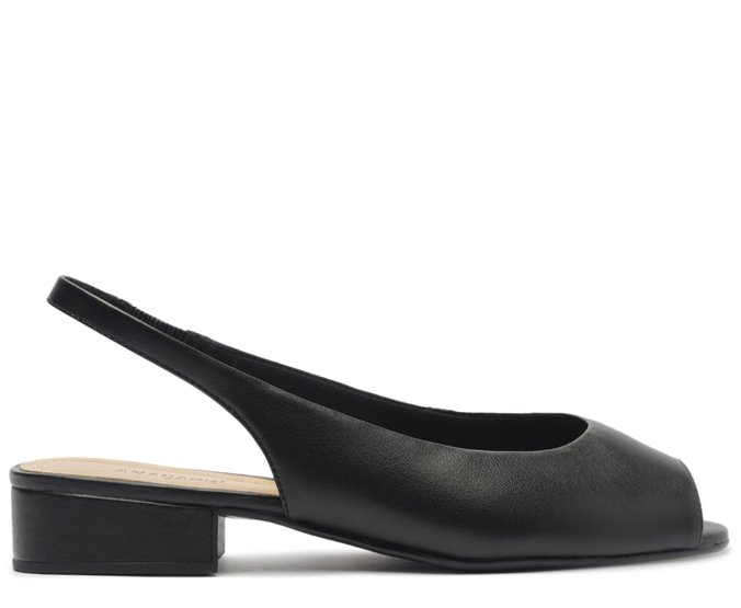 Sapatilha Slingback Peep Toe Preta