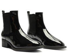 Bota Chelsea Cano Curto Bico Quadrado Verniz Preta