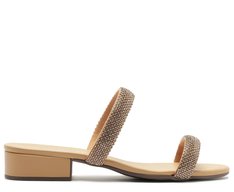 Sandália Mule Salto Bloco Glam Bege