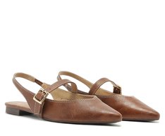 Sapatilha Slingback Tira Fivela Bico Fino Marrom