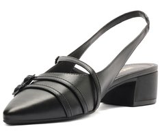 Sapatilha Slingback Salto Bloco Fivelas Preta