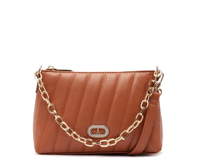 Bolsa Tiracolo Pequena Texturizada Corrente Marrom
