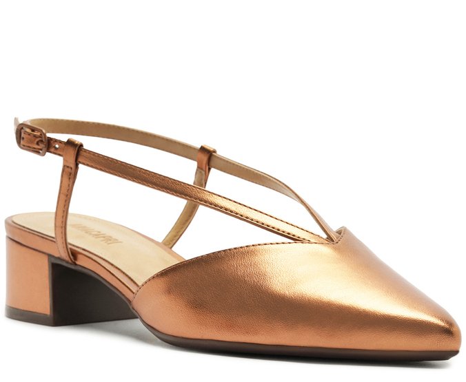 Sapatilha Slingback Salto Bloco Lisa Bronze