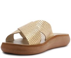Rasteira Anatomica Tiras Cruzadas Couro Dourado