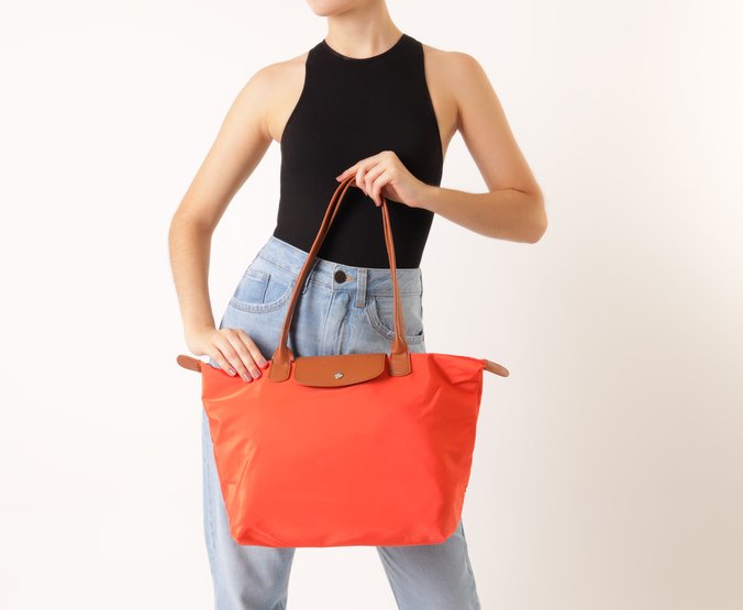 Bolsa Shopping Grande Nylon Botão Laranja