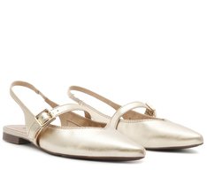 Sapatilha Slingback Tira Fivela Bico Fino Dourada