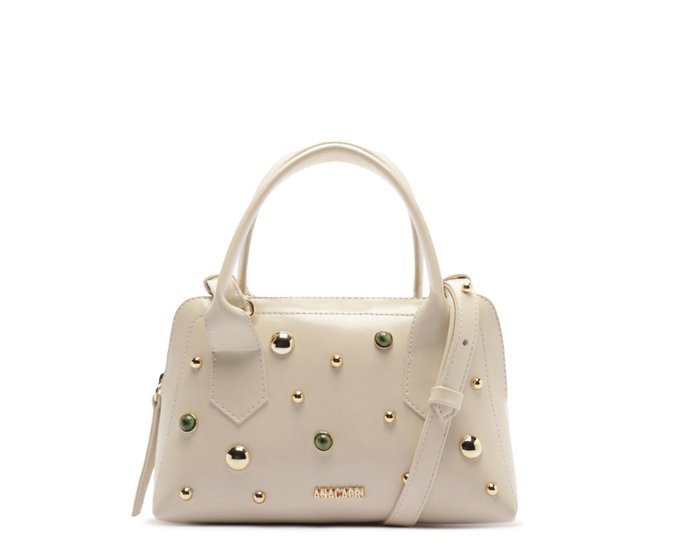Bolsa Tote Média Pedrarias e Tachas Bege