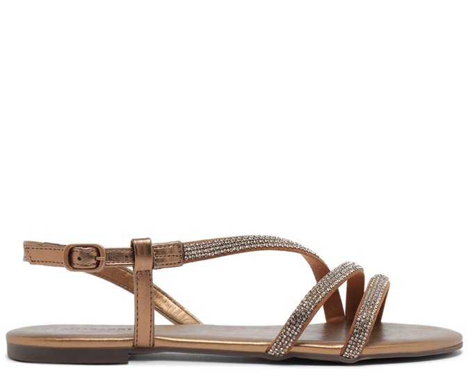 Rasteira Tira Curva Cristais Bronze