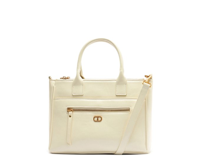 Bolsa Tote Média Bolso Frontal Detalhe Branca
