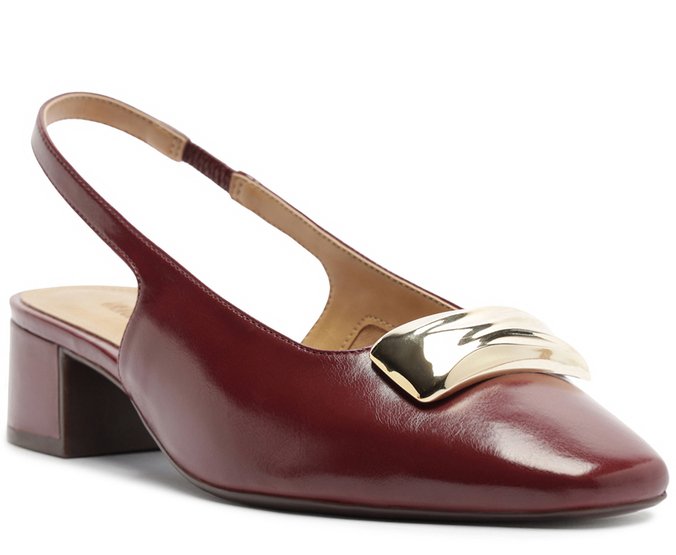 Scarpin Slingback Placa Metálica Vermelha