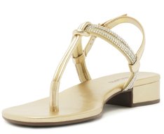 Sandália Slim Pedrarias Dourada Salto Bloco