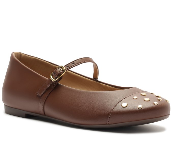 Sapatilha Boneca Com Tachas Marrom