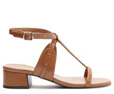Sandália Salto Bloco Folk Tachas Marrom