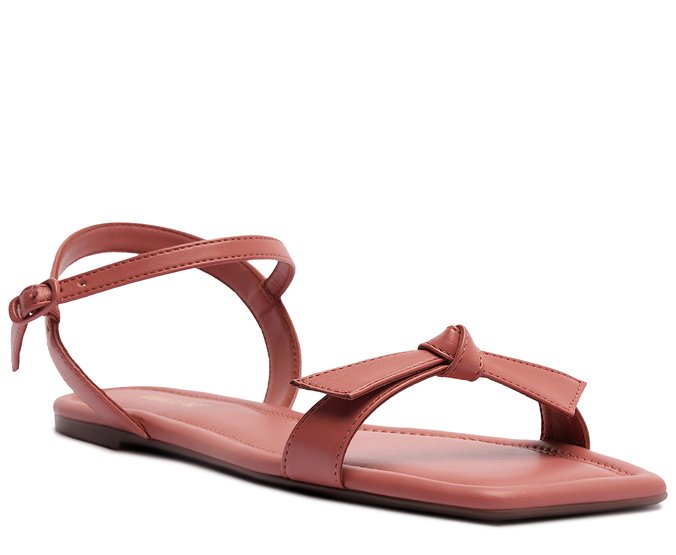 Sandália Rasteira Tira Única Laço Rosa