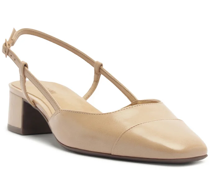 Sapatilha Slingback Salto Bloco Ponta Bege