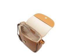 Bolsa Tiracolo Média Costura Ornamental Bicolor Marrom