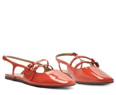 Sapatilha Slingback Bico Quadrado Tiras Verniz Vermelha