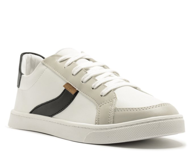 Tênis Faixa Lateral Branco e Preto