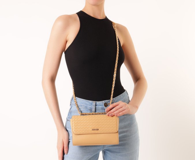 Bolsa Tiracolo Pequena Aba Tressê Bege