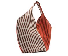Bolsa Shopping Grande Knit Listrado Laranja e Marrom