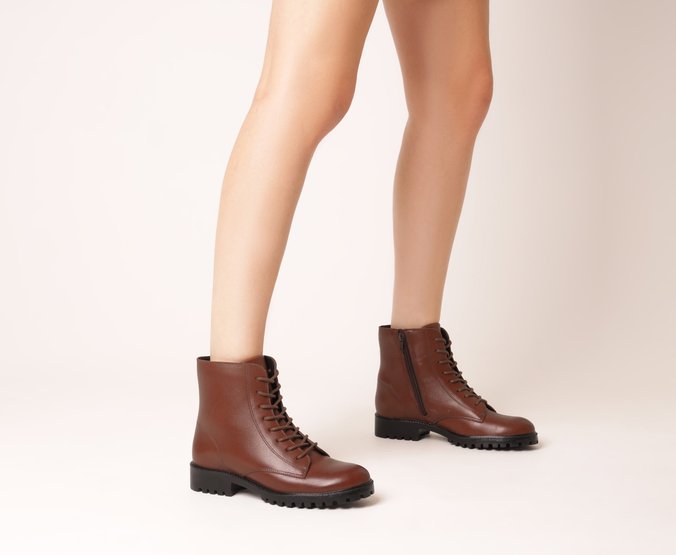 Bota Coturno Couro Marrom Cinnamon