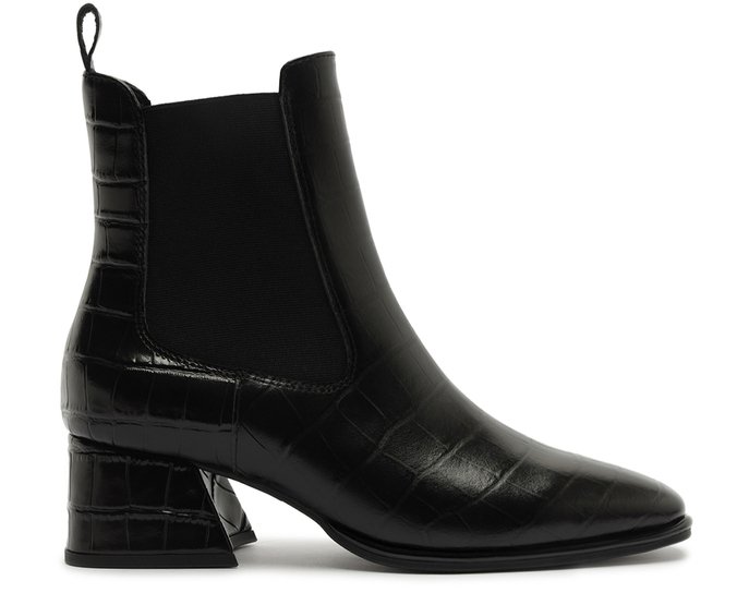 Bota Chelsea Salto Bloco Croco Preta