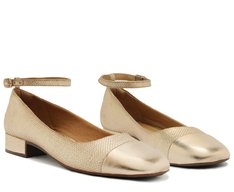 Sapato Boneca Dourado Palha Salto Bloco