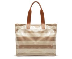 Bolsa Shopping Grande Listras Vinil Bege