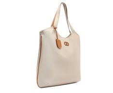 Bolsa Shopping Grande Costura Ornamental Bicolor Branca