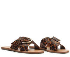 Rasteira Tiras Cruzadas Fivela Couro Elise Animal Print
