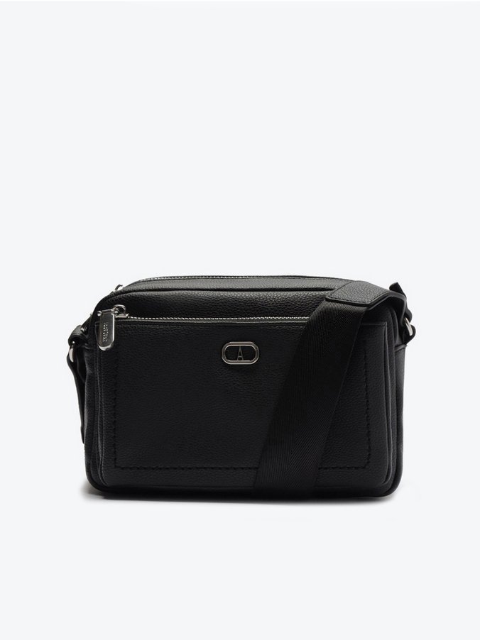 Bolsa Tiracolo Média Estruturada Gorgurão Preta