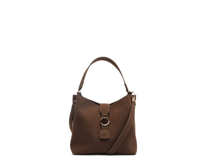 Bolsa Hobo Pequena Fechamento Metal Marrom Coffee