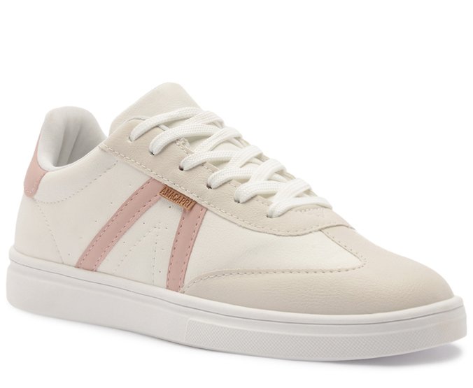 Tênis Pontilhado Lateral Branco e Rosa