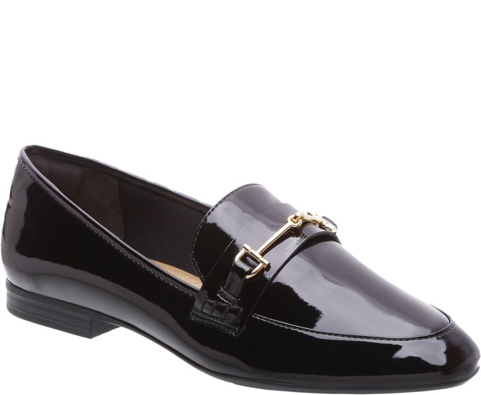 mocassim preto verniz feminino