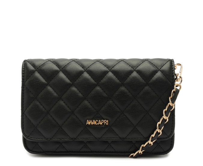 Bolsa Tiracolo Pequena Matelassê Alça Corrente Preta