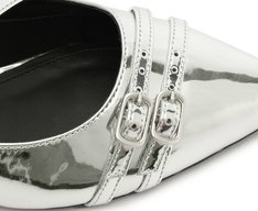 Sapatilha Slingback Fivela Dupla Prateada