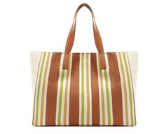Bolsa Shopping Grande Lona Tricolor Marrom e Verde