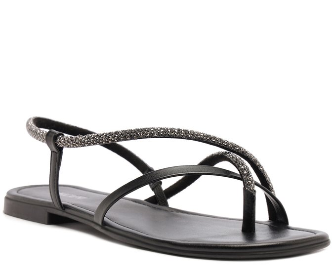 Sandálias Tiras Assimétricas Pedrarias Preta