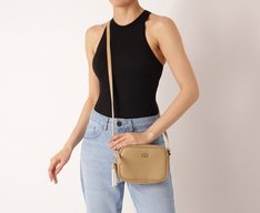 Bolsa Tiracolo Pequena Chaveiro Removível Bege