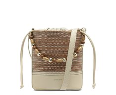 Bolsa Bucket Pequena Missangas Branco E Marrom