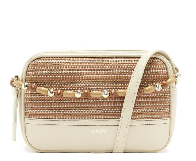 Bolsa Tiracolo Média Missangas Branco E Marrom