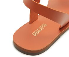 Rasteira Monocolor Tira Curva Couro Laranja