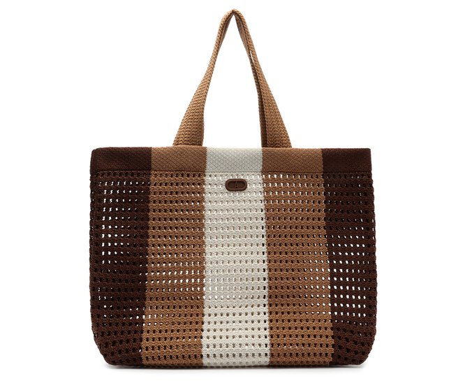 Bolsa Shopping Grande Crochê Marrom e Preto